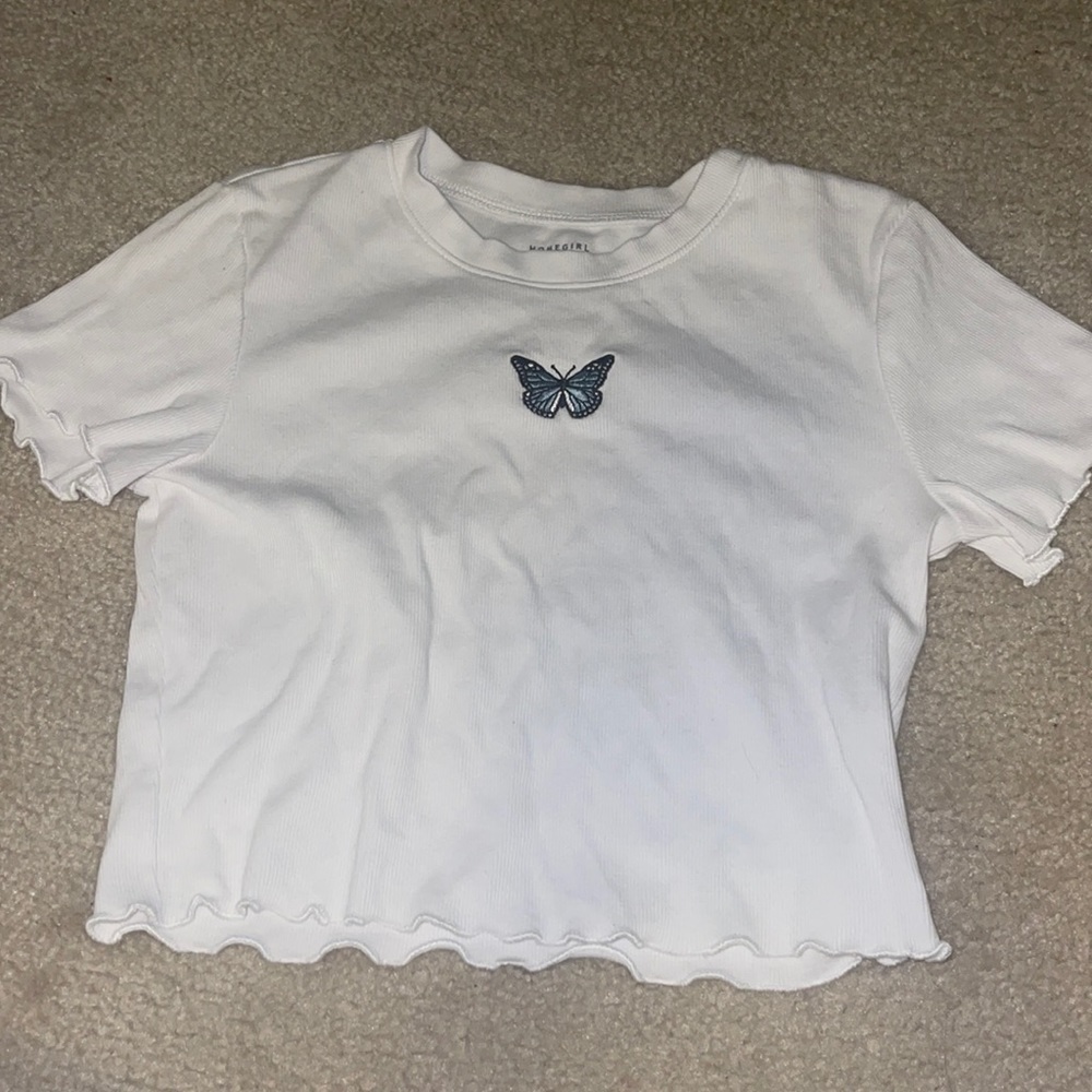 white butterfly shirt